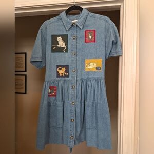 The CUTEST Kitty Cat Dress Ever Jean Dress with patch embroidered kittens